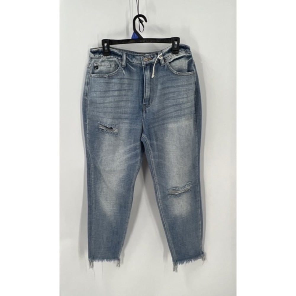 Kancan High Rise Distressed Frayed Ankle Light Stone Wash mom Jeans KC8449L 31